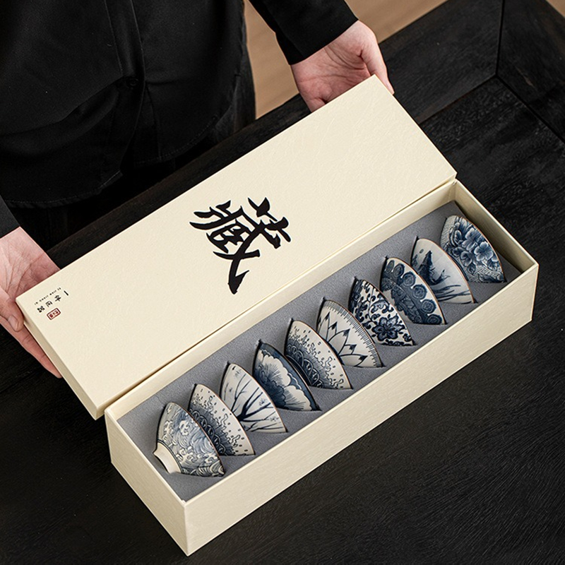10pcs/box Blue and White Porce - Celadon Ceramic Cup reseña y precio