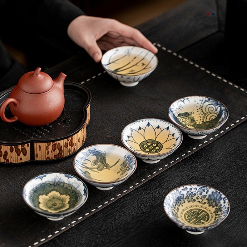 10pcs/box Blue and White Porce - Celadon Ceramic Cup reseña y precio