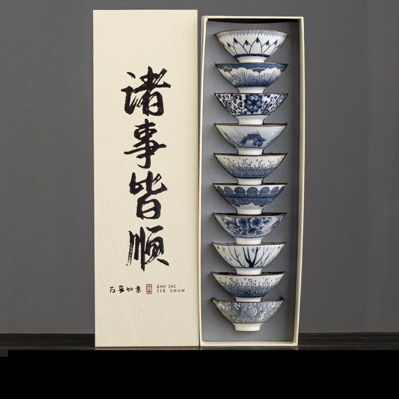 10pcs/box Blue and White Porce - Celadon Ceramic Cup reseña y precio