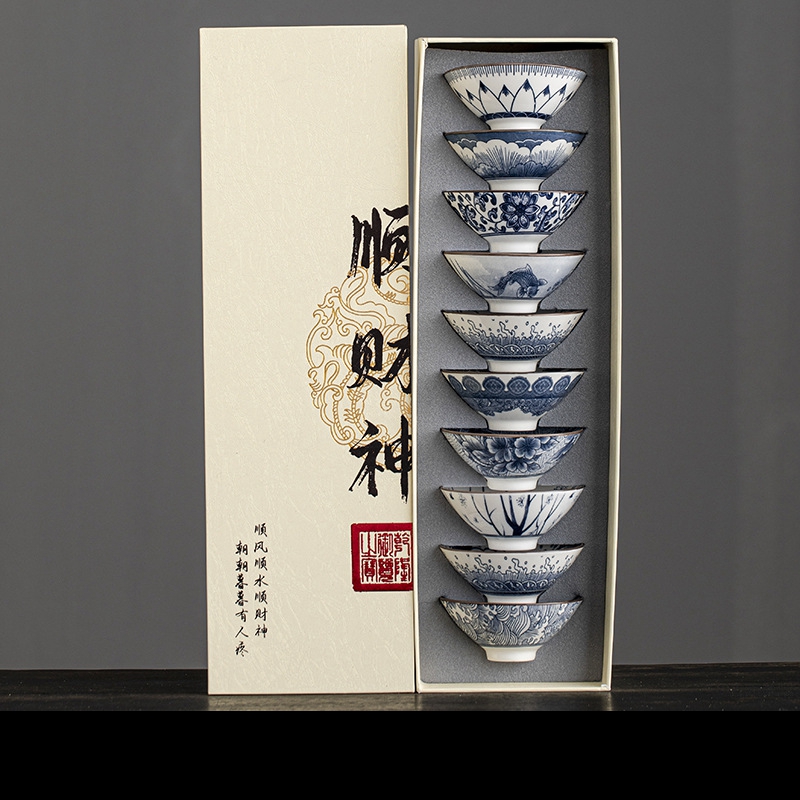 10pcs/box Blue and White Porce - Celadon Ceramic Cup reseña y precio